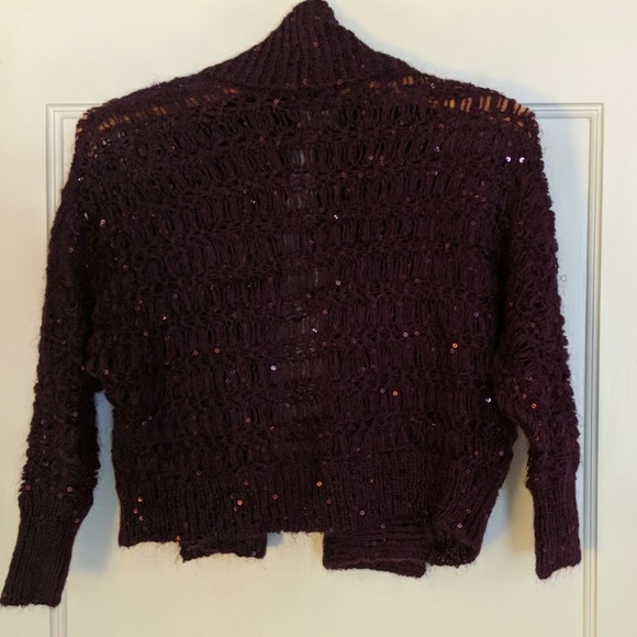 NWT Express Cropped Sequins cardigan, plum, sz XS - Picture 2 of 7